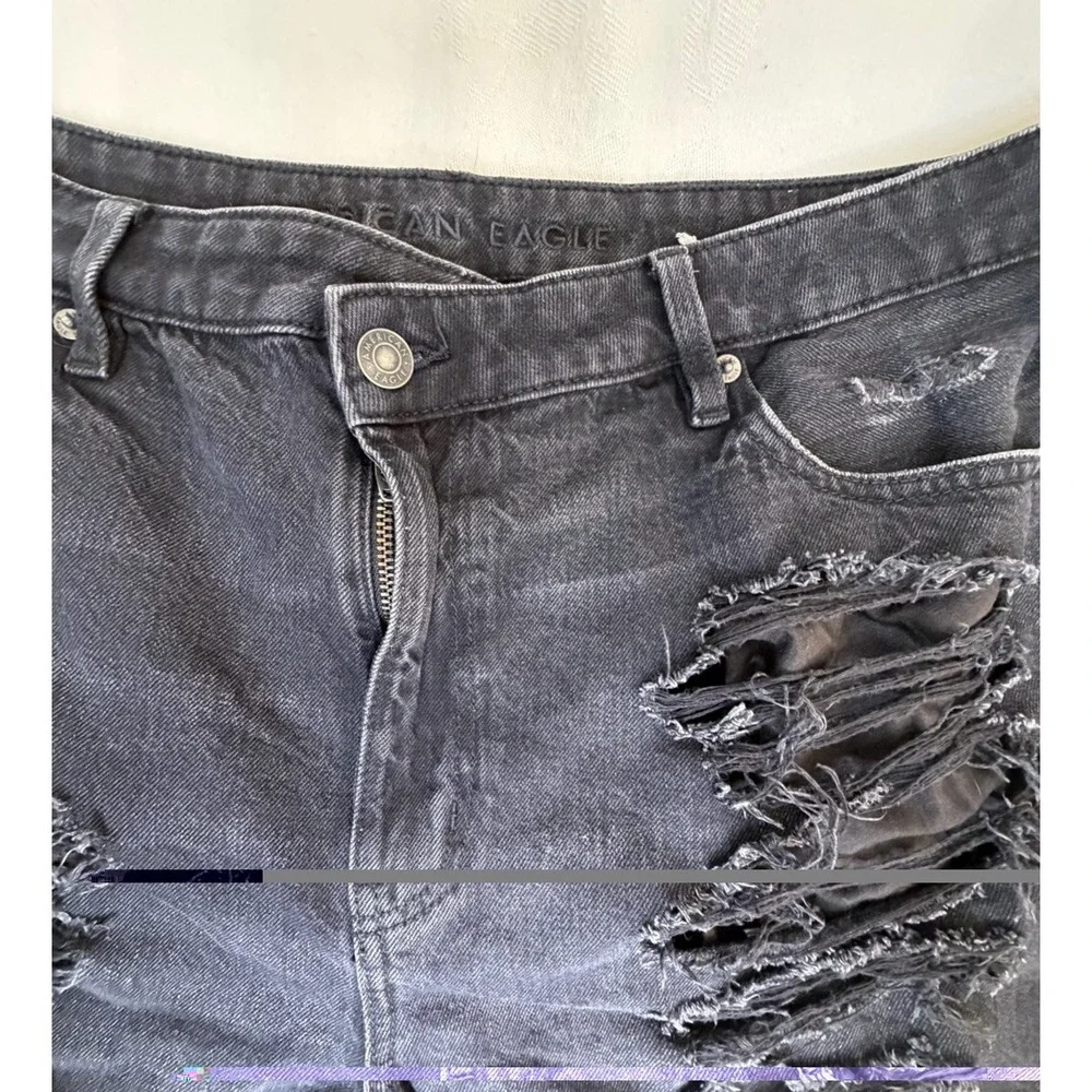 American Eagle Women's Black Denim Shorts Size 16 Distressed Jean Shorts